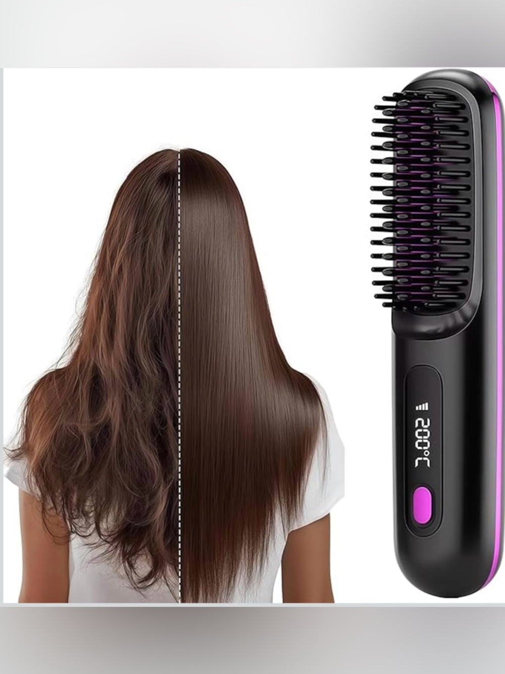 Black Electric Hair Straightening Brush - USB C, 6 hour charge